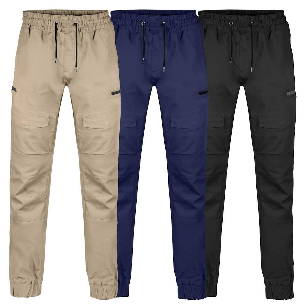 BAD SAVIOUR™ CUFFED ELASTIC WAIST WORK PANTS: KHAKI, 77