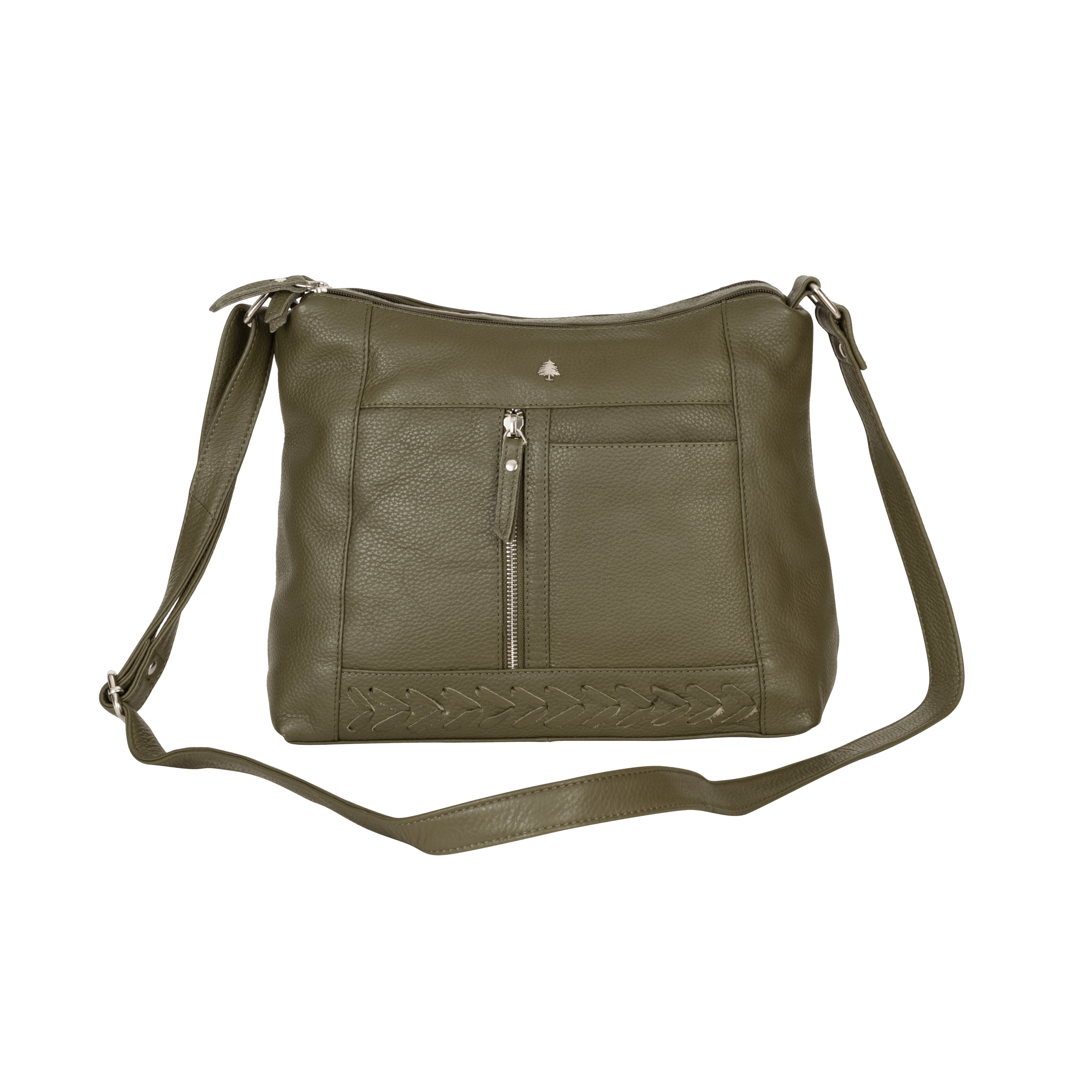 Savannah Woven Detail Leather Crossbody Bag – Olive Green